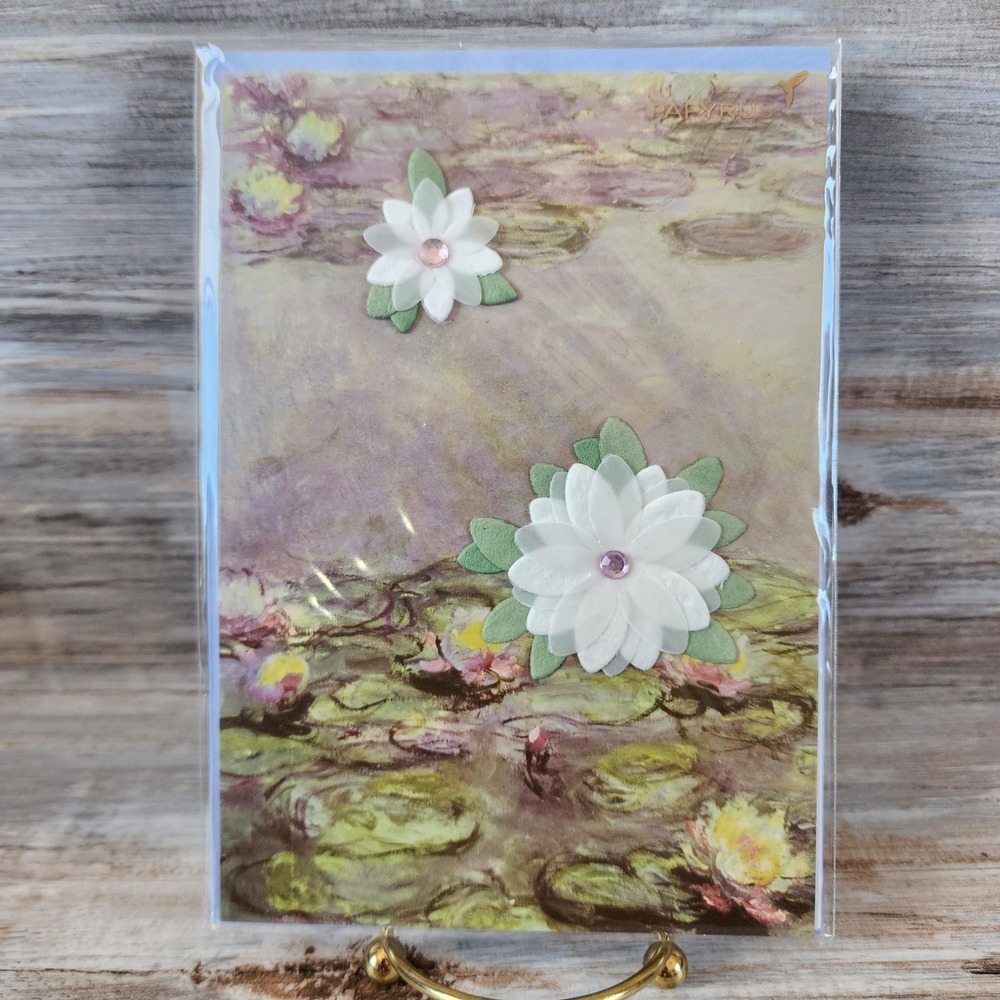 Papyrus Greeting Card Water Lily Pond 3D Fabric Flower Rhinestone Blank 10086712